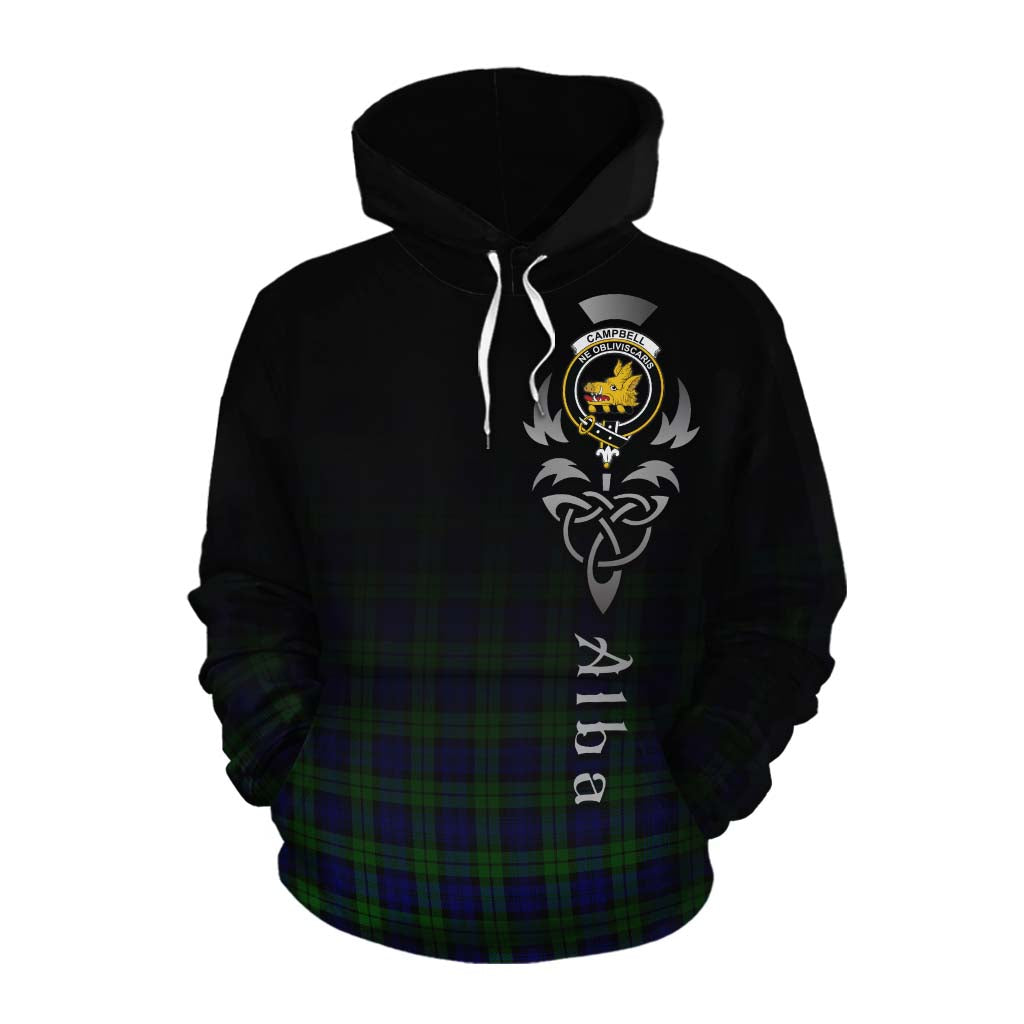 Tartan Vibes Clothing Campbell Tartan Cotton Hoodie Featuring Alba Gu Brath Family Crest Celtic Inspired