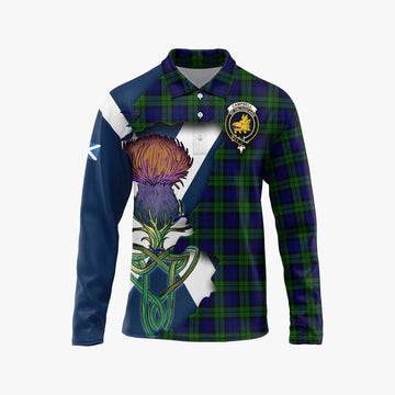 Campbell Tartan Family Crest Long Sleeve Polo Shirt Scottish Thistle Celtic Inspired Unisex - Tartan Vibes Clothing