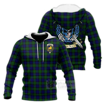 Campbell Tartan Knitted Hoodie with Family Crest Celtic Skull Style