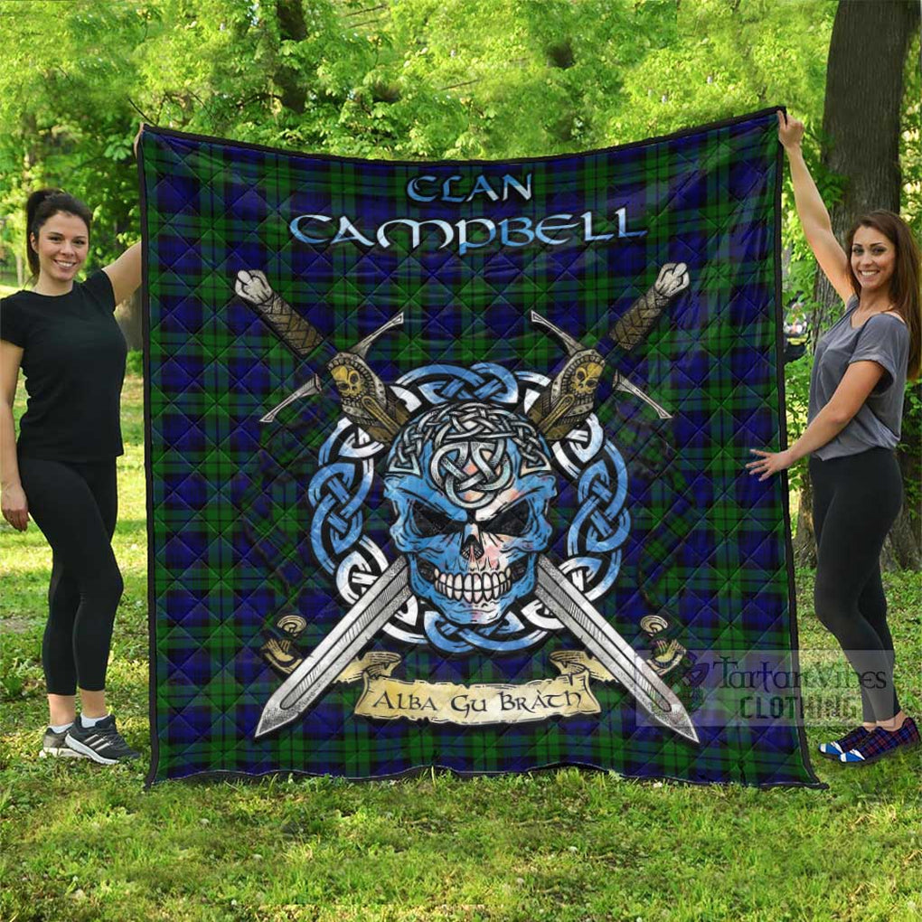 Tartan Vibes Clothing Campbell Tartan Quilt with Celtic Skull Alba Gu Brath Style