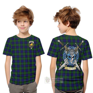 Campbell Tartan Kid T-Shirt with Family Crest Celtic Skull Style