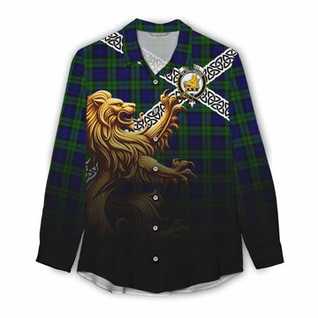 Campbell Crest Tartan Women's Casual Shirt with Golden Lion Emblem Celtic Style Female - Tartan Vibes Clothing