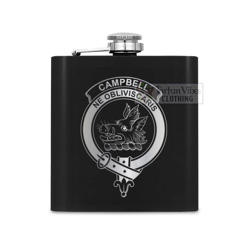Campbell Crest Hip Flask Set 7oz Black Stainless Steel with A Gift Box One Size 7oz - 2D-tartanvibesclothing