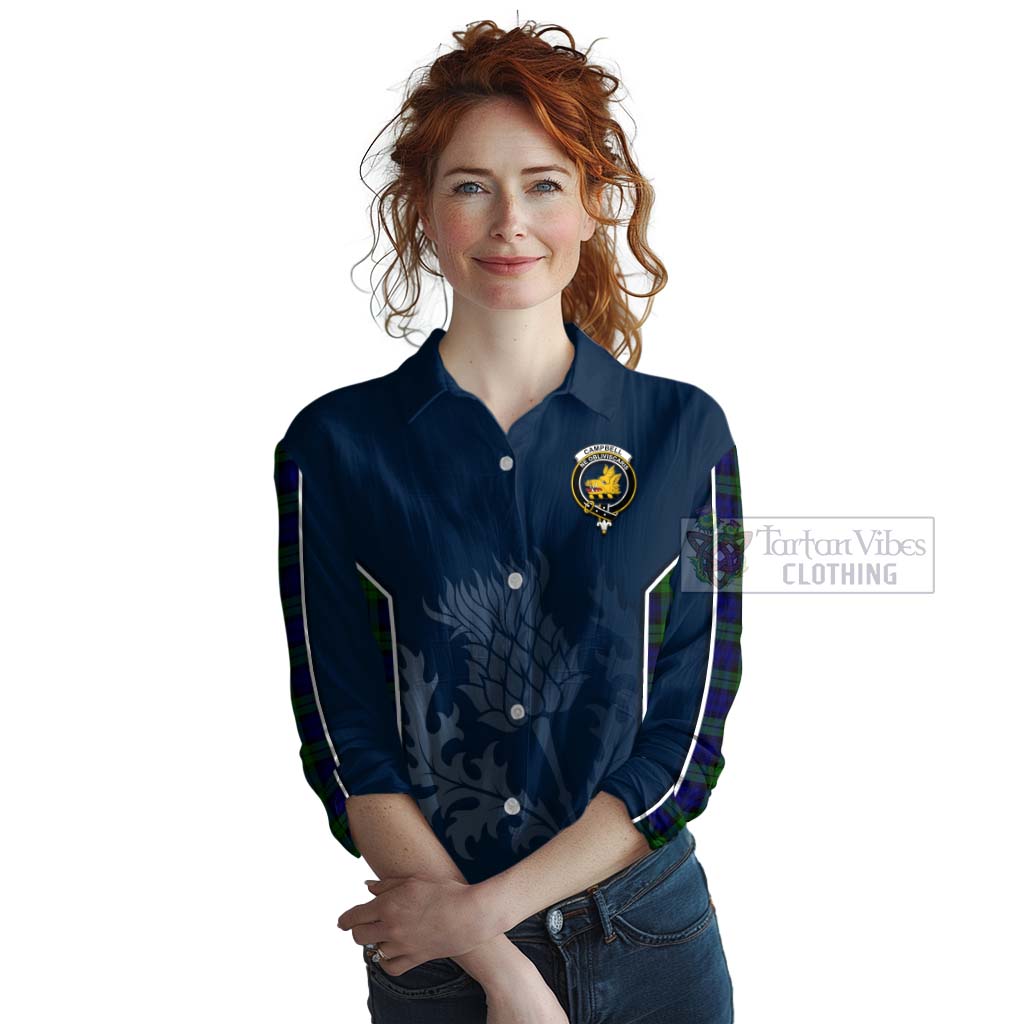 Tartan Vibes Clothing Campbell Tartan Women's Casual Shirt with Family Crest and Scottish Thistle Vibes Sport Style