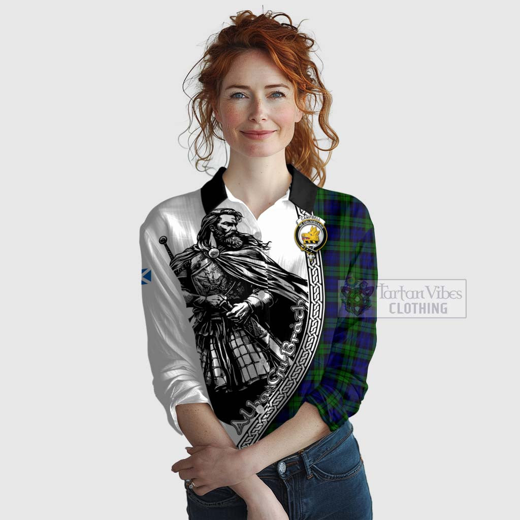 Tartan Vibes Clothing Campbell Tartan Clan Crest Women's Casual Shirt with Highlander Warrior Celtic Style