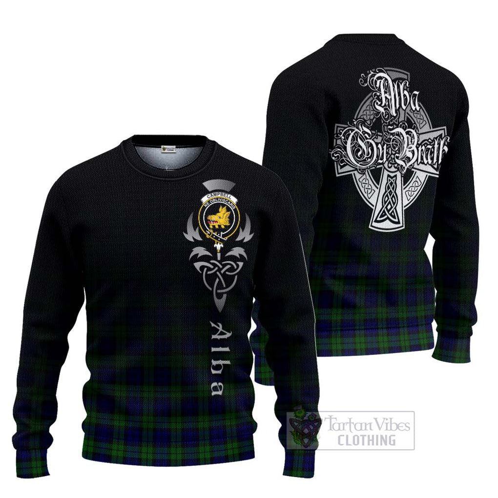 Tartan Vibes Clothing Campbell Tartan Knitted Sweater Featuring Alba Gu Brath Family Crest Celtic Inspired