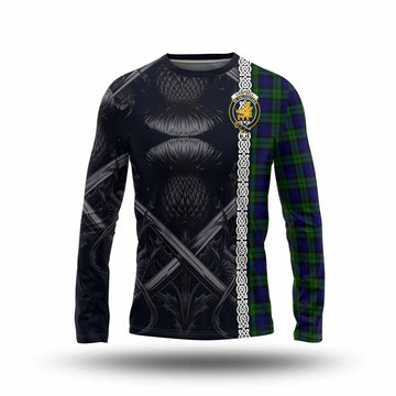 Campbell Tartan Long Sleeve T-Shirt with Family Crest Cross Sword Thistle Celtic Vibes