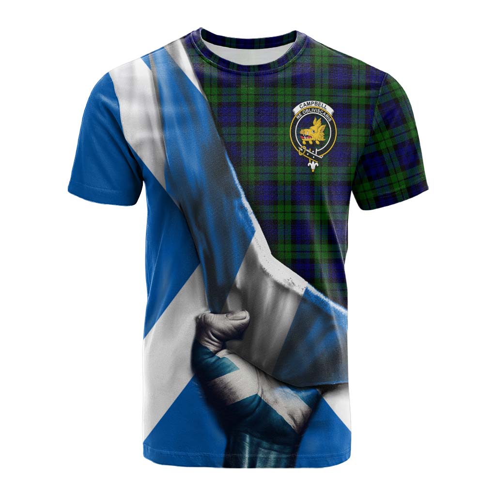 Tartan Vibes Clothing Campbell Tartan Cotton T-shirt with Family Crest Scotland Patriotic Style