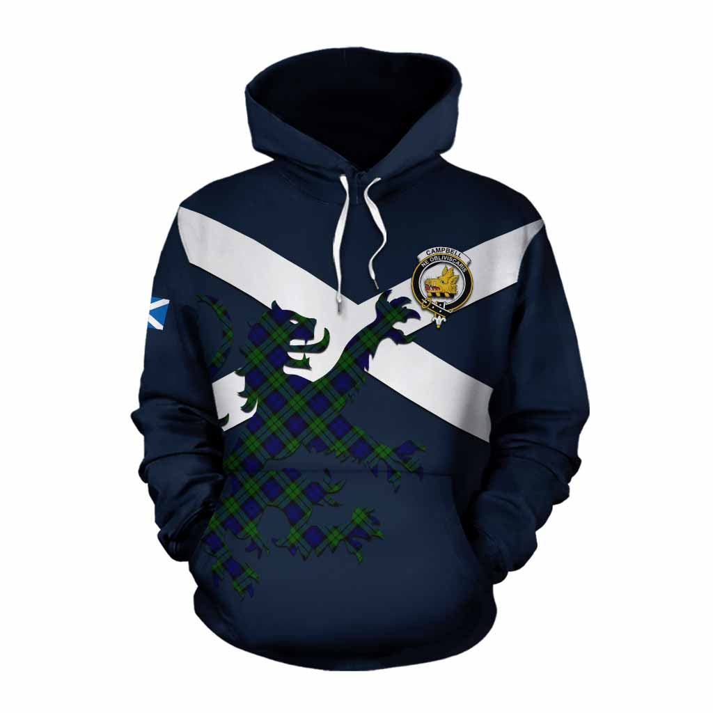 Tartan Vibes Clothing Campbell Tartan Lion Rampant Cotton Hoodie Proudly Display Your Heritage with Alba Gu Brath and Clan Name