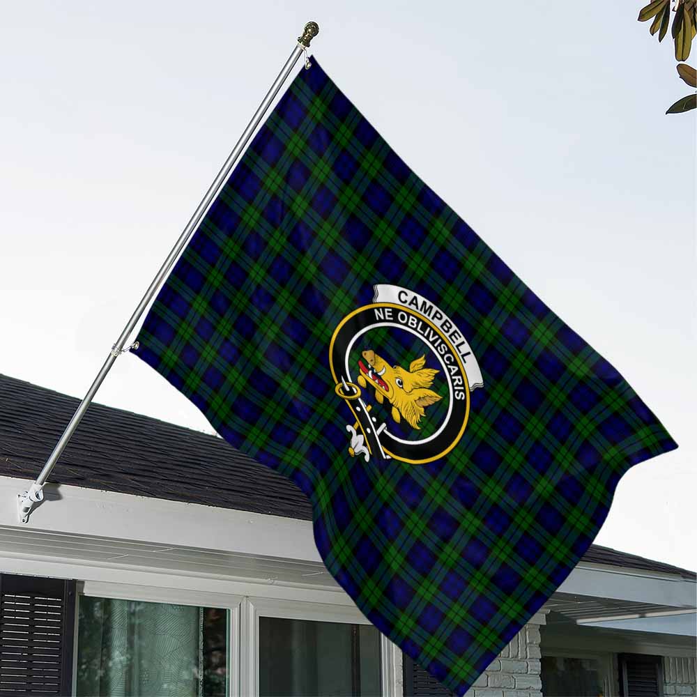 Tartan Vibes Clothing Campbell Tartan House Flag with Family Crest