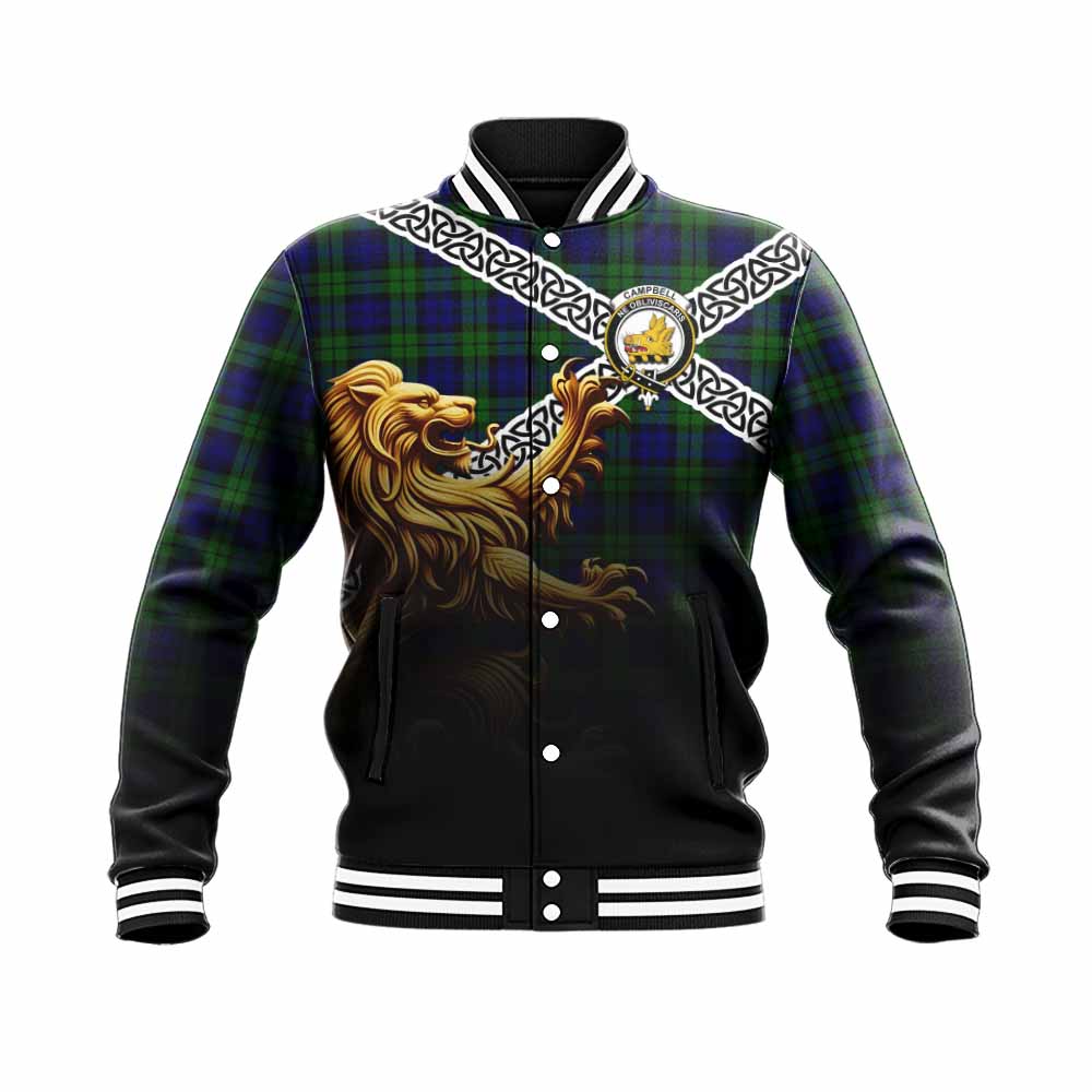 Campbell Crest Tartan Baseball Jacket with Golden Lion Emblem Celtic Style Unisex - Tartan Vibes Clothing