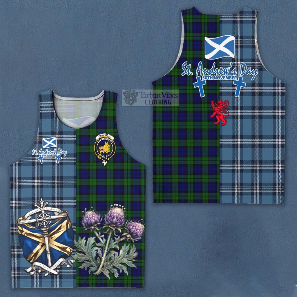 Tartan Vibes Clothing Campbell Tartan Men's Tank Top Happy St. Andrew's Day Half Tartan Style