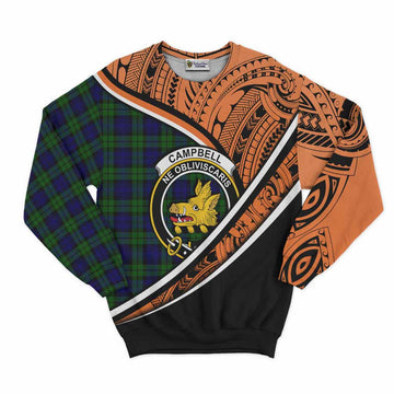 Campbell Crest Tartan Sweatshirt with Polynesian Vibes Style - Orange Version