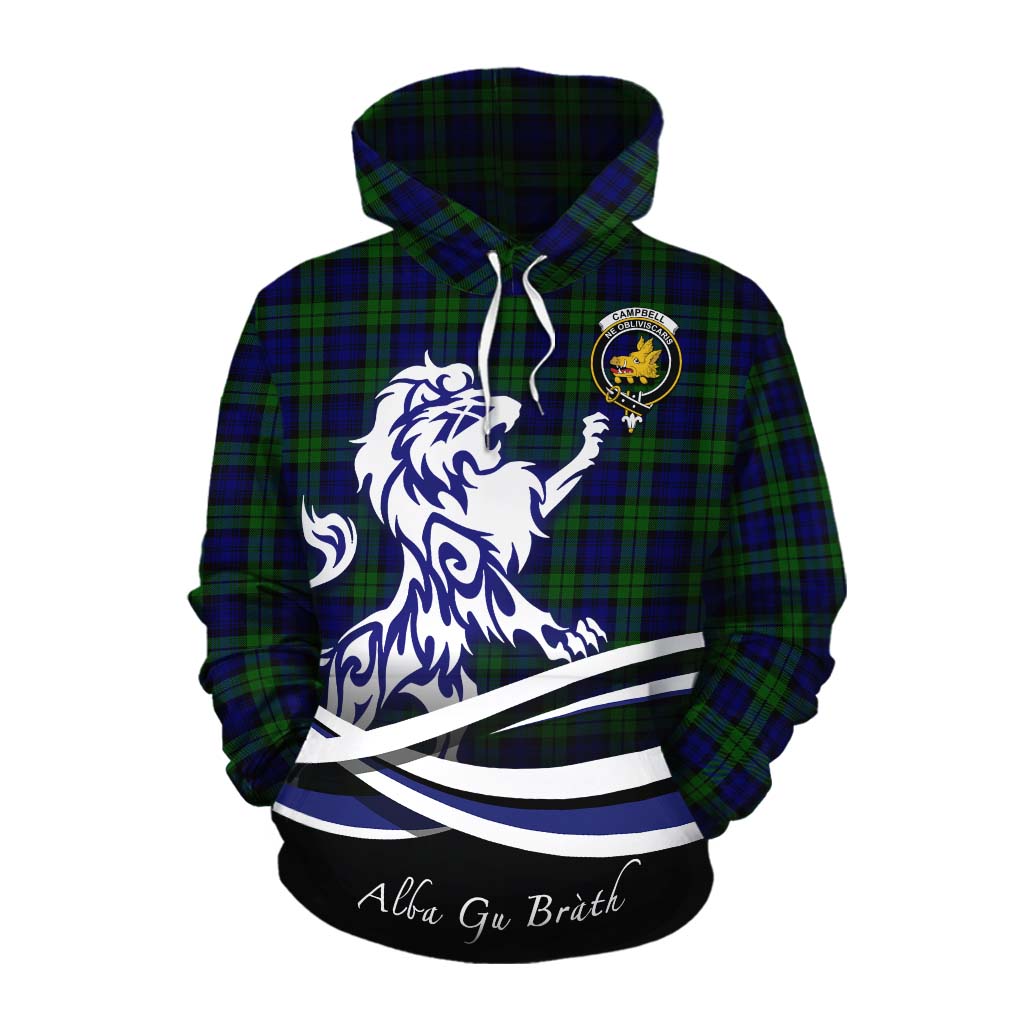 Tartan Vibes Clothing Campbell Tartan Cotton Hoodie with Alba Gu Brath Regal Lion Emblem