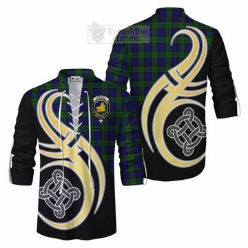 Campbell Tartan Ghillie Kilt Shirt with Family Crest and Celtic Symbol Style