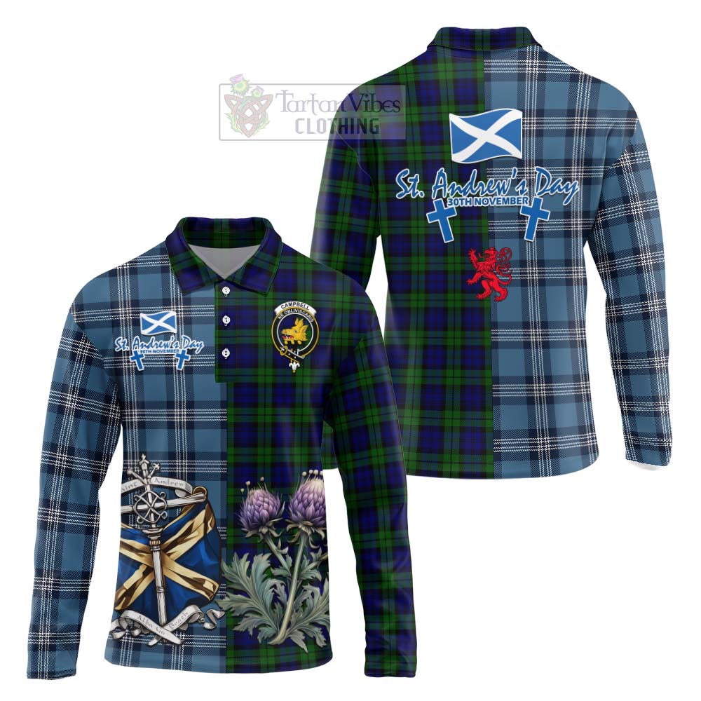 Tartan Vibes Clothing Campbell Tartan Long Sleeve Polo Shirt Happy St. Andrew's Day Half Tartan Style