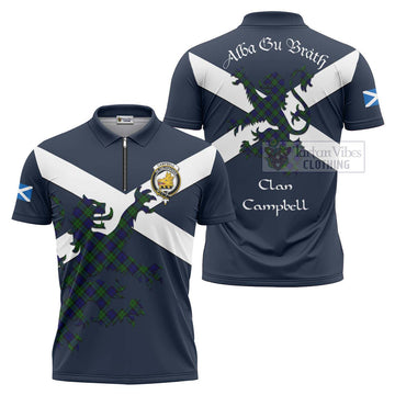 Campbell Tartan Lion Rampant Zipper Polo Shirt Proudly Display Your Heritage with Alba Gu Brath and Clan Name Unisex - Tartan Vibes Clothing