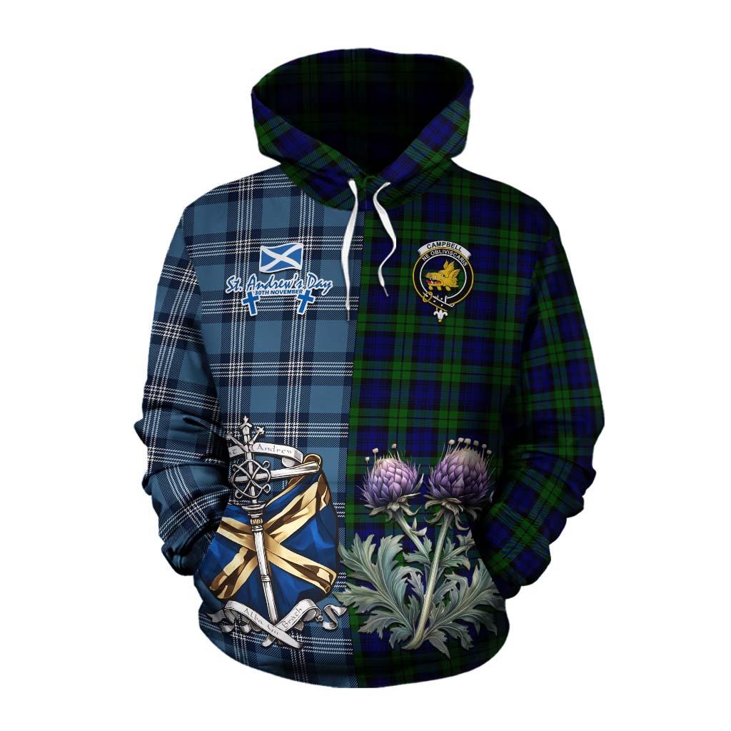 Tartan Vibes Clothing Campbell Tartan Cotton Hoodie Happy St. Andrew's Day Half Tartan Style