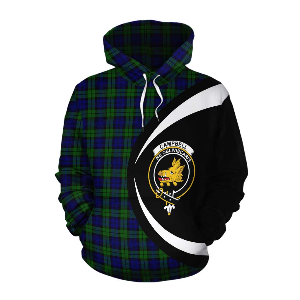 Tartan Vibes Clothing Campbell Tartan Cotton Hoodie with Family Crest Circle Style