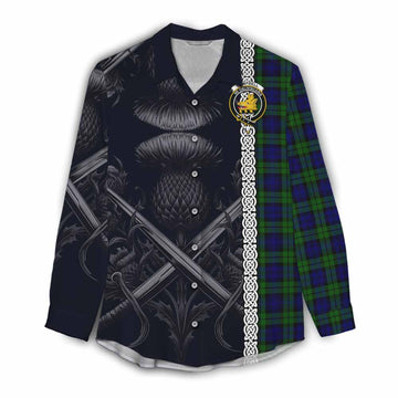 Campbell Tartan Women's Casual Shirt with Family Crest Cross Sword Thistle Celtic Vibes Female - Tartan Vibes Clothing