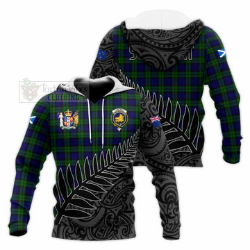 Campbell Crest Tartan Knitted Hoodie with New Zealand Silver Fern Half Style