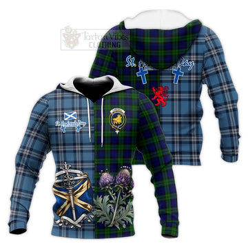 Campbell Tartan Knitted Hoodie Happy St. Andrew's Day Half Tartan Style