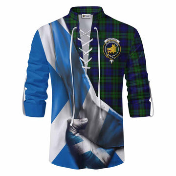 Campbell Tartan Ghillie Kilt Shirt with Family Crest Scotland Patriotic Style