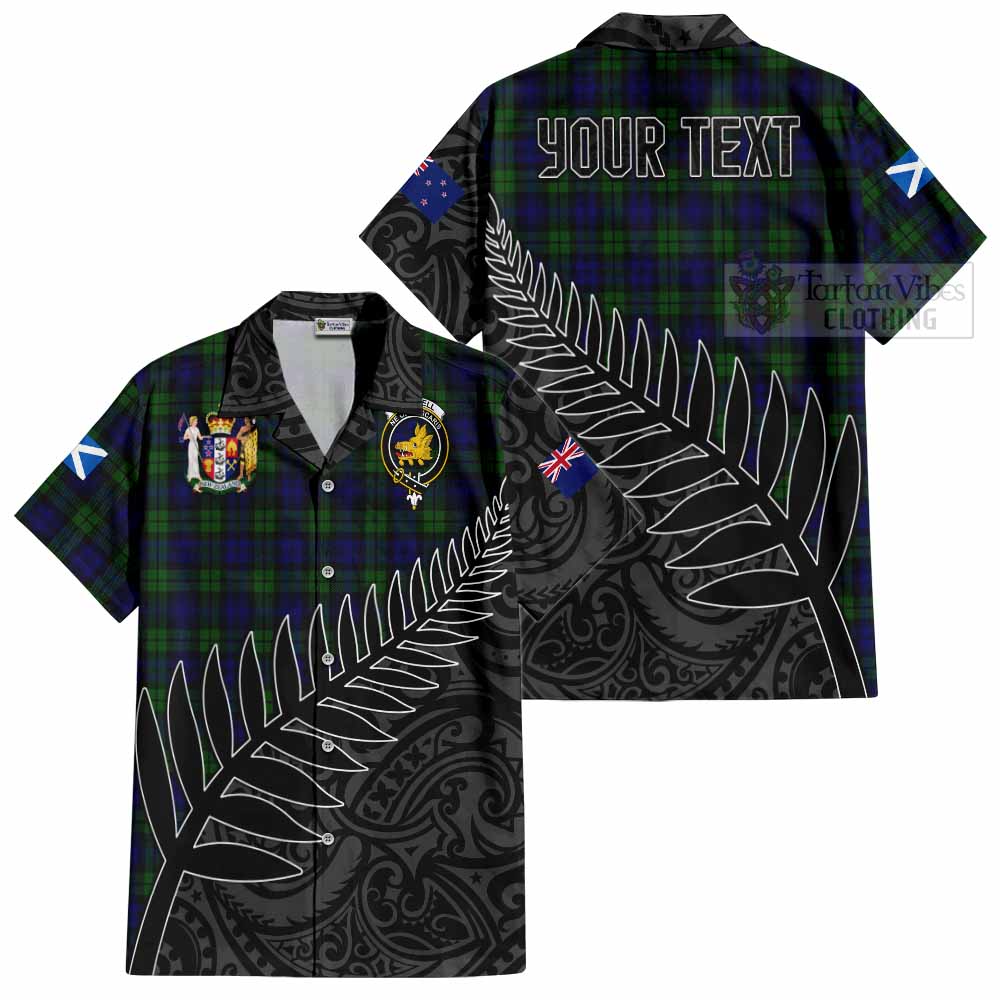 Tartan Vibes Clothing Campbell Crest Tartan Short Sleeve Button Shirt with New Zealand Silver Fern Half Style