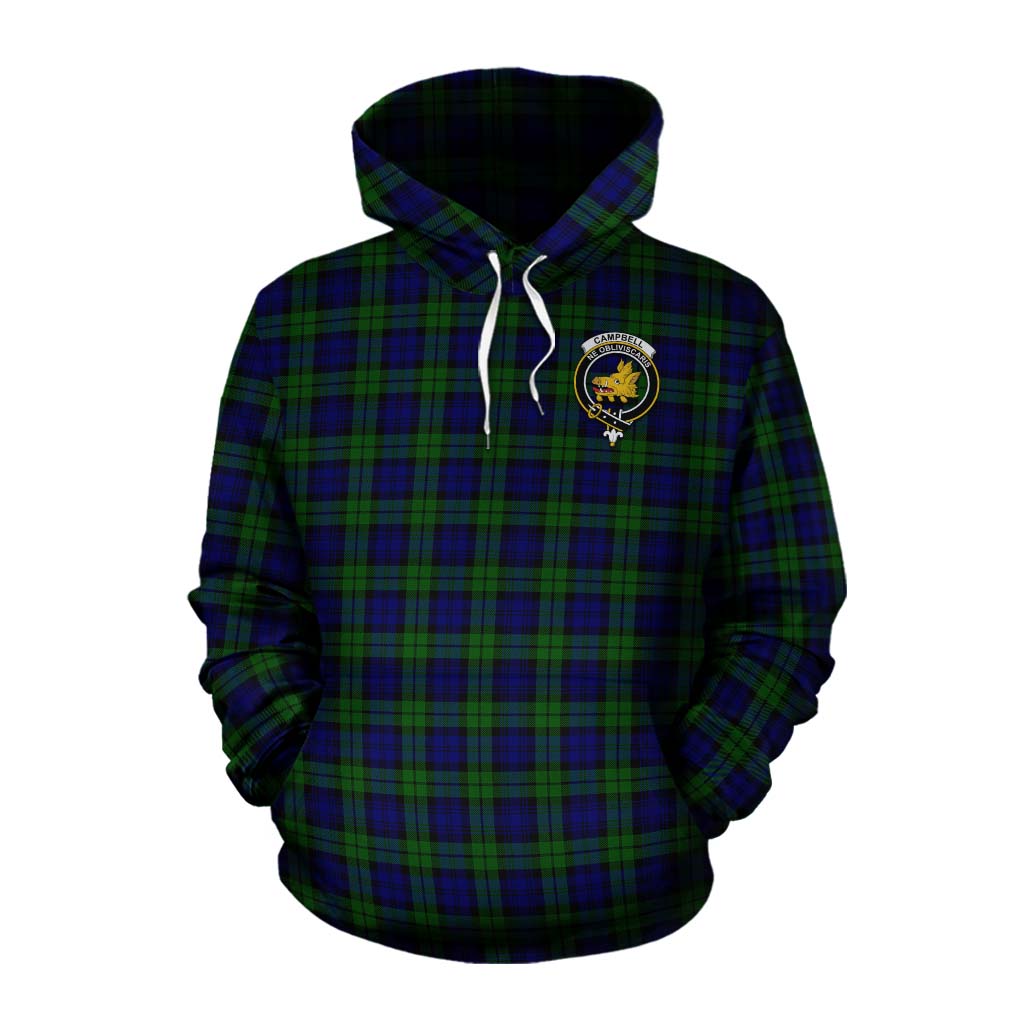 Tartan Vibes Clothing Campbell Tartan Cotton Hoodie with Family Crest and Bearded Skull Holding Bottles of Whiskey