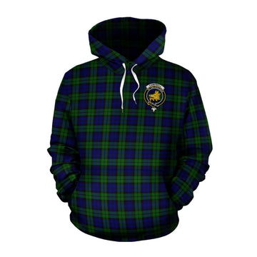 Campbell Tartan Cotton Hoodie with Family Crest and Bearded Skull Holding Bottles of Whiskey