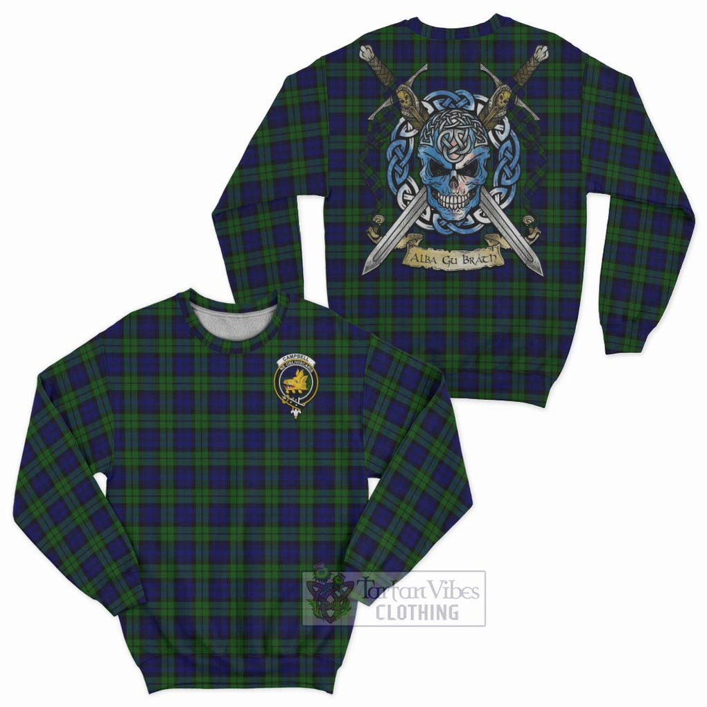 Tartan Vibes Clothing Campbell Tartan Sweatshirt with Family Crest Celtic Skull Style