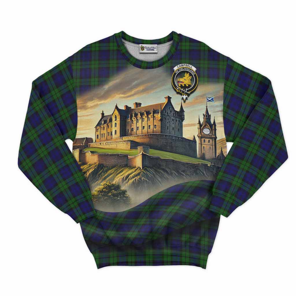 Campbell Tartan Family Crest Sweatshirt with Scottish Ancient Castle Style Unisex - Tartan Vibes Clothing