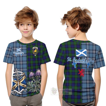 Campbell Tartan Kid T-Shirt Happy St. Andrew's Day Half Tartan Style