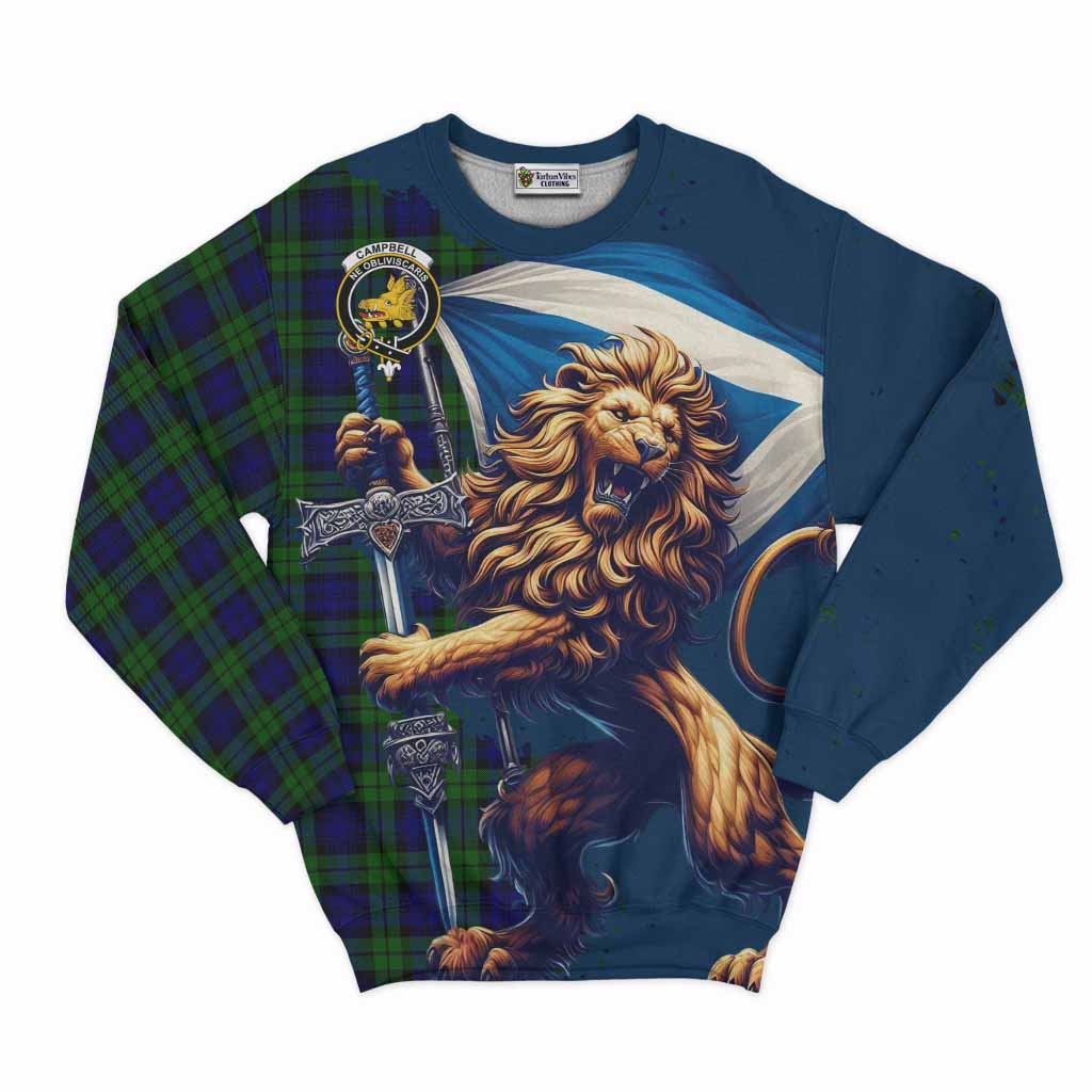 Tartan Vibes Clothing Campbell Tartan Family Crest Sweatshirt with Scottish Majestic Lion