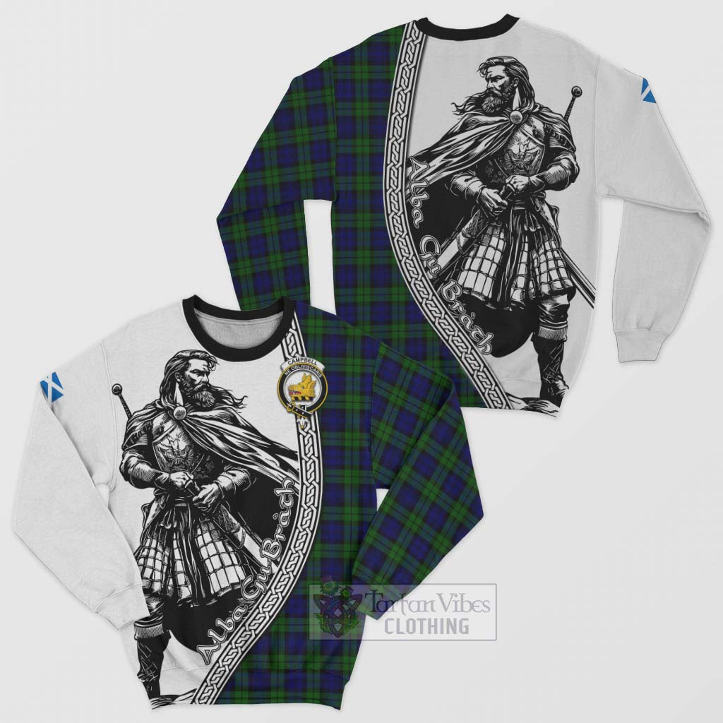 Tartan Vibes Clothing Campbell Tartan Clan Crest Sweatshirt with Highlander Warrior Celtic Style