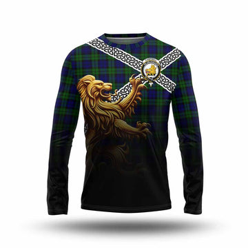 Campbell Crest Tartan Long Sleeve T-Shirt with Golden Lion Emblem Celtic Style Unisex - Tartan Vibes Clothing