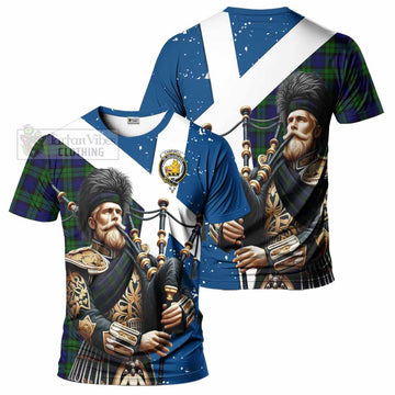 Campbell Tartan T-Shirt with Family Crest Scottish Bagpiper Vibes