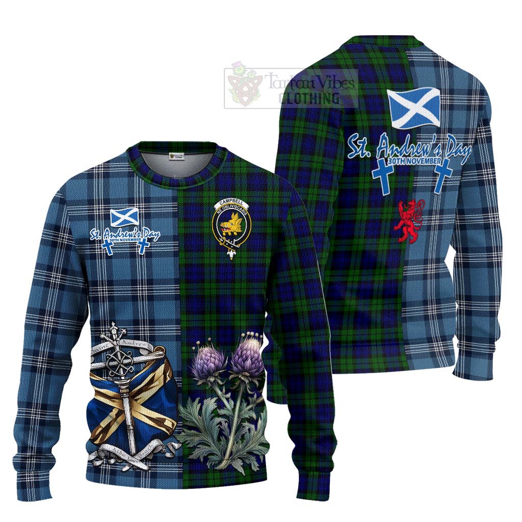 Tartan Vibes Clothing Campbell Tartan Knitted Sweater Happy St. Andrew's Day Half Tartan Style