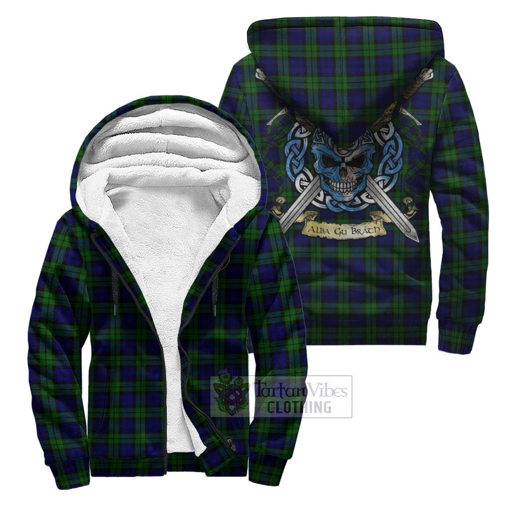 Tartan Vibes Clothing Campbell Tartan Sherpa Hoodie with Family Crest Celtic Skull Style