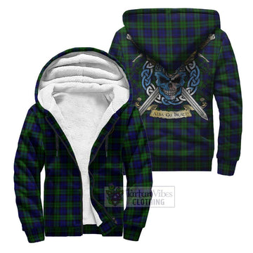 Campbell Tartan Sherpa Hoodie with Family Crest Celtic Skull Style