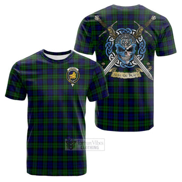 Campbell Tartan Cotton T-shirt with Family Crest Celtic Skull Style