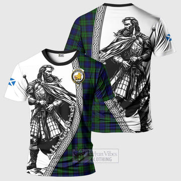 Campbell Tartan Clan Crest T-Shirt with Highlander Warrior Celtic Style