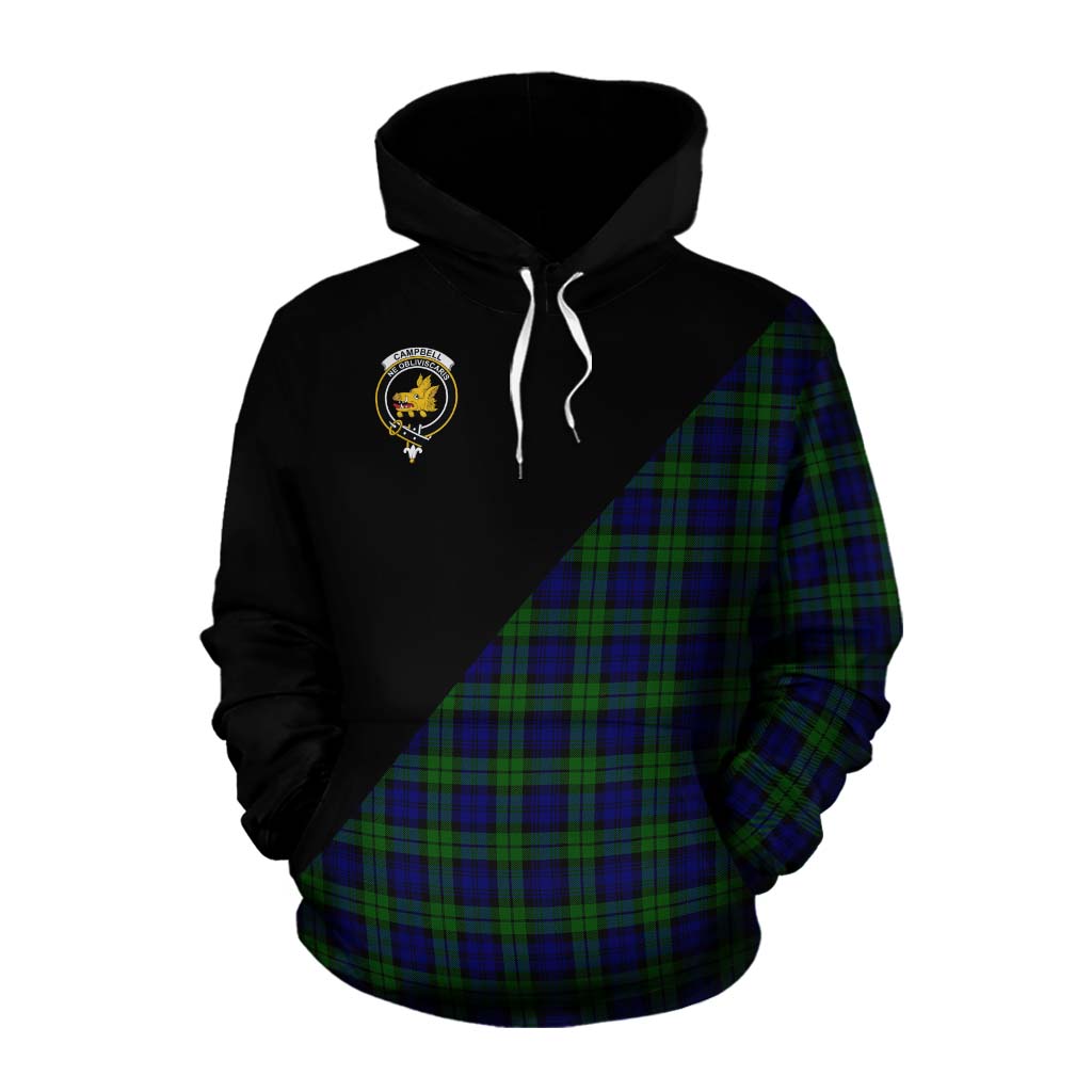 Tartan Vibes Clothing Campbell Tartan Cotton Hoodie with Family Crest and Military Logo Style