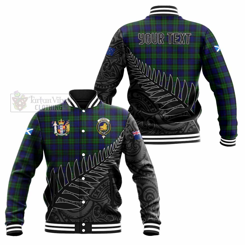 Tartan Vibes Clothing Campbell Crest Tartan Baseball Jacket with New Zealand Silver Fern Half Style