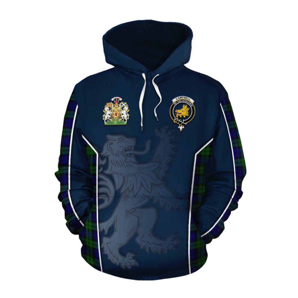 Tartan Vibes Clothing Campbell Tartan Cotton Hoodie with Family Crest and Lion Rampant Vibes Sport Style