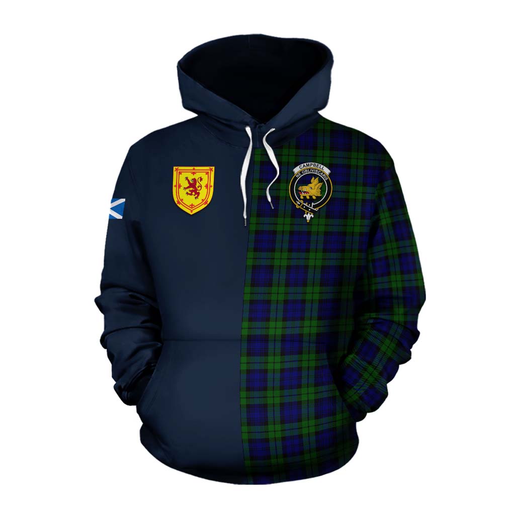 Tartan Vibes Clothing Campbell Tartan Cotton Hoodie Alba with Scottish Lion Royal Arm Half Style