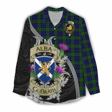 Campbell Tartan Family Crest Women's Casual Shirt Lion Rampant Royal Thistle Shield Celtic Inspired Female - Tartan Vibes Clothing