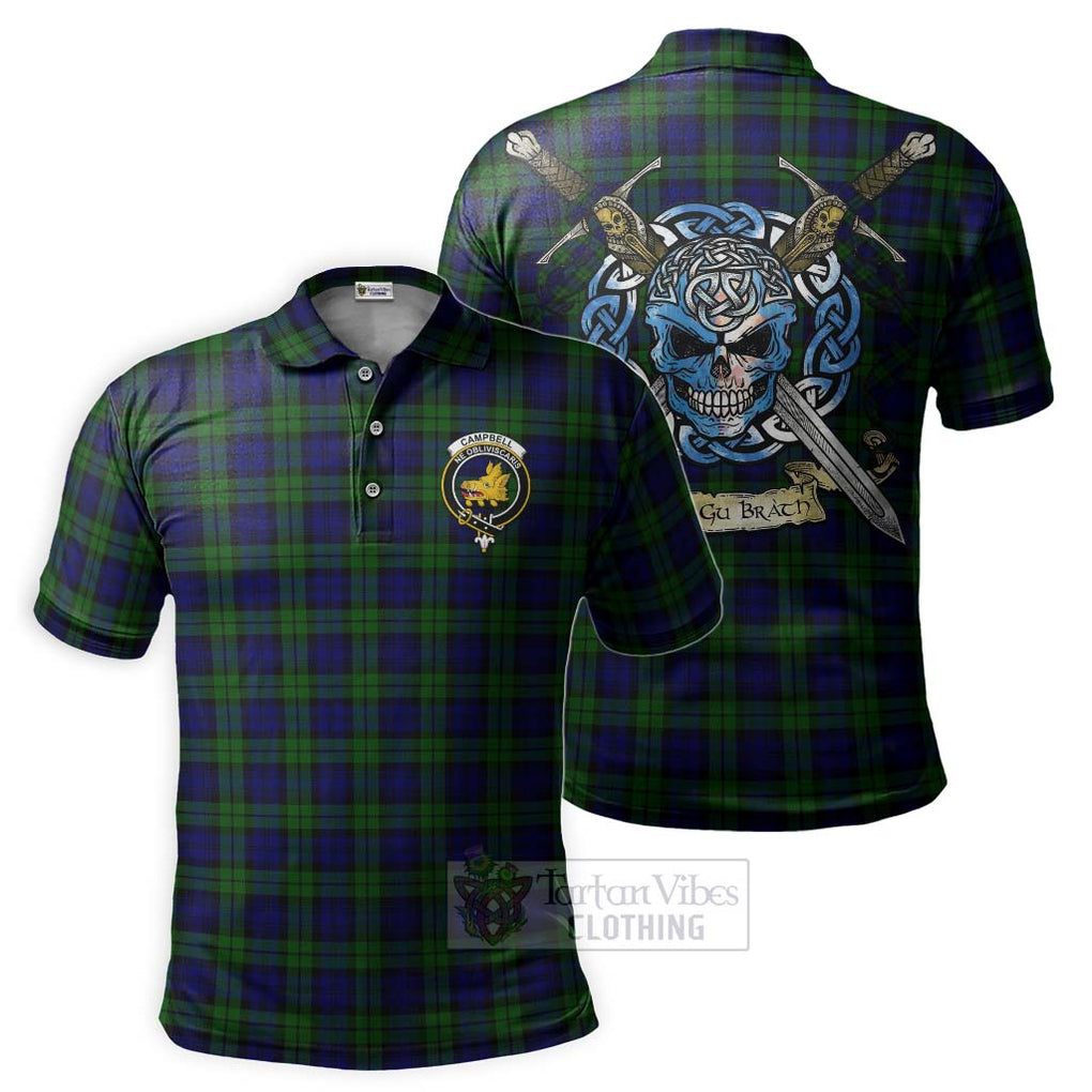 Tartan Vibes Clothing Campbell Tartan Polo Shirt with Family Crest Celtic Skull Style