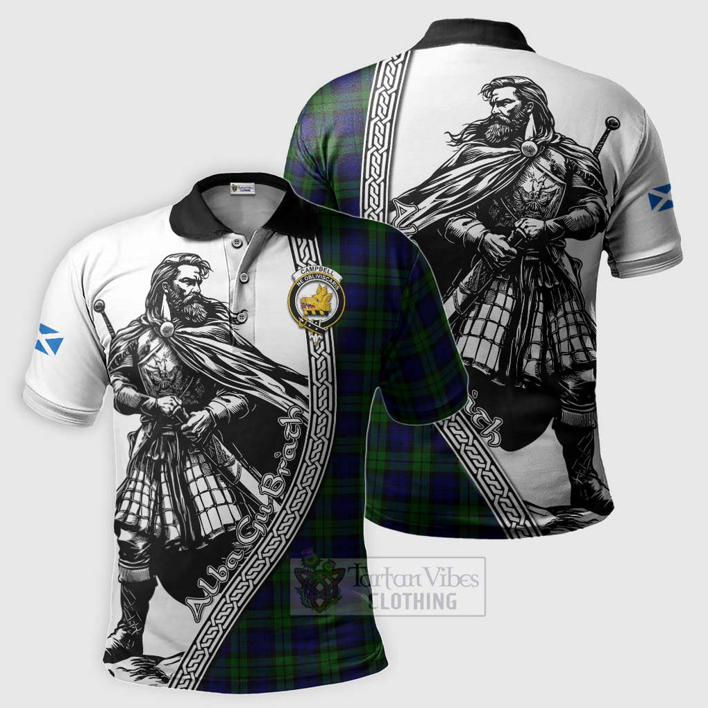 Tartan Vibes Clothing Campbell Tartan Clan Crest Polo Shirt with Highlander Warrior Celtic Style