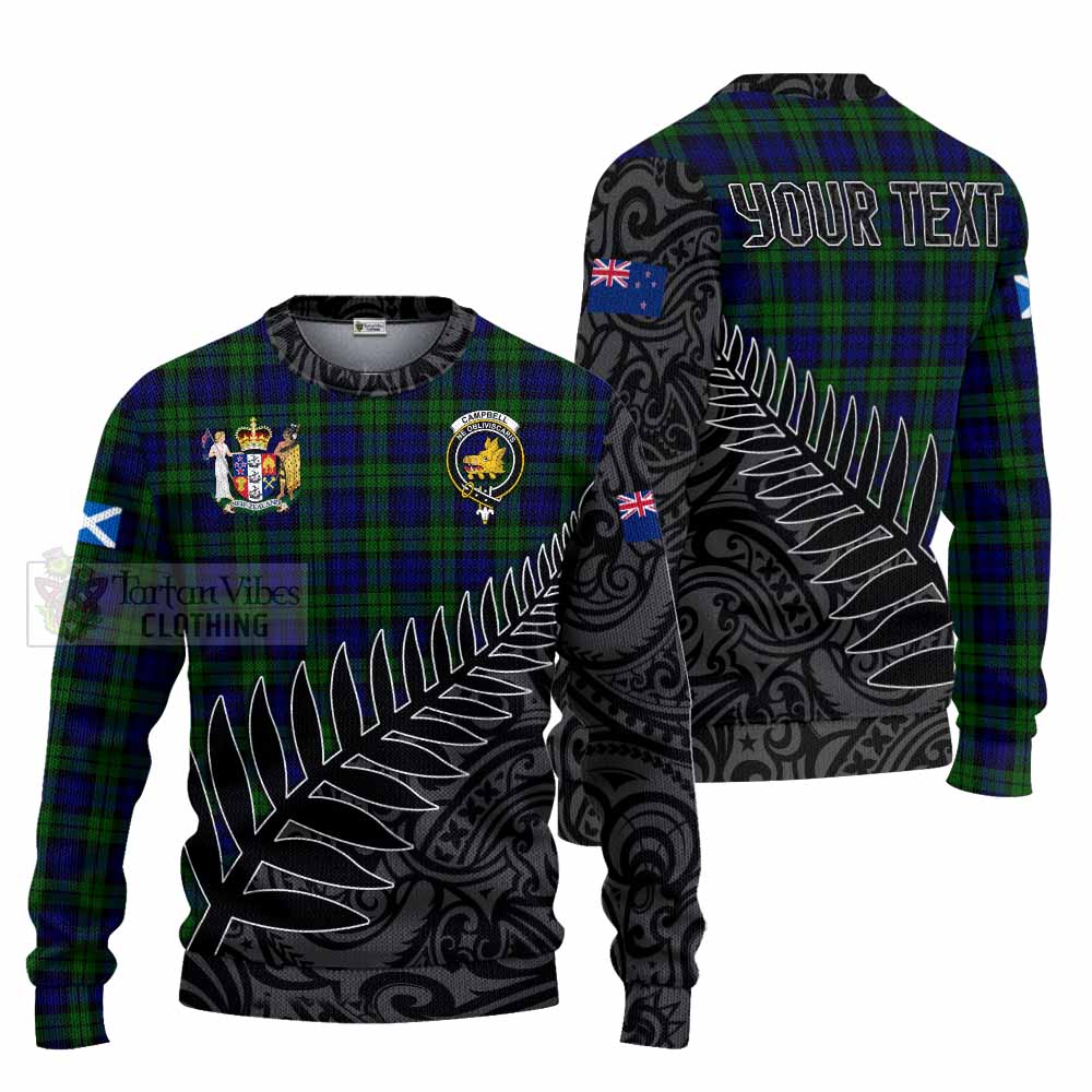 Tartan Vibes Clothing Campbell Crest Tartan Knitted Sweater with New Zealand Silver Fern Half Style